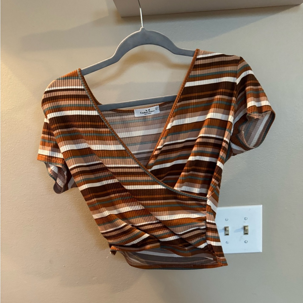 Brown Stripped Cropped T-Shirt